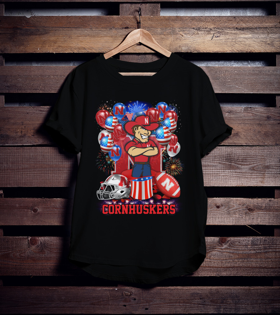 Ncaa Nebraska Cornhuskers Fireworks Balloons Football Helmet T-Shirt