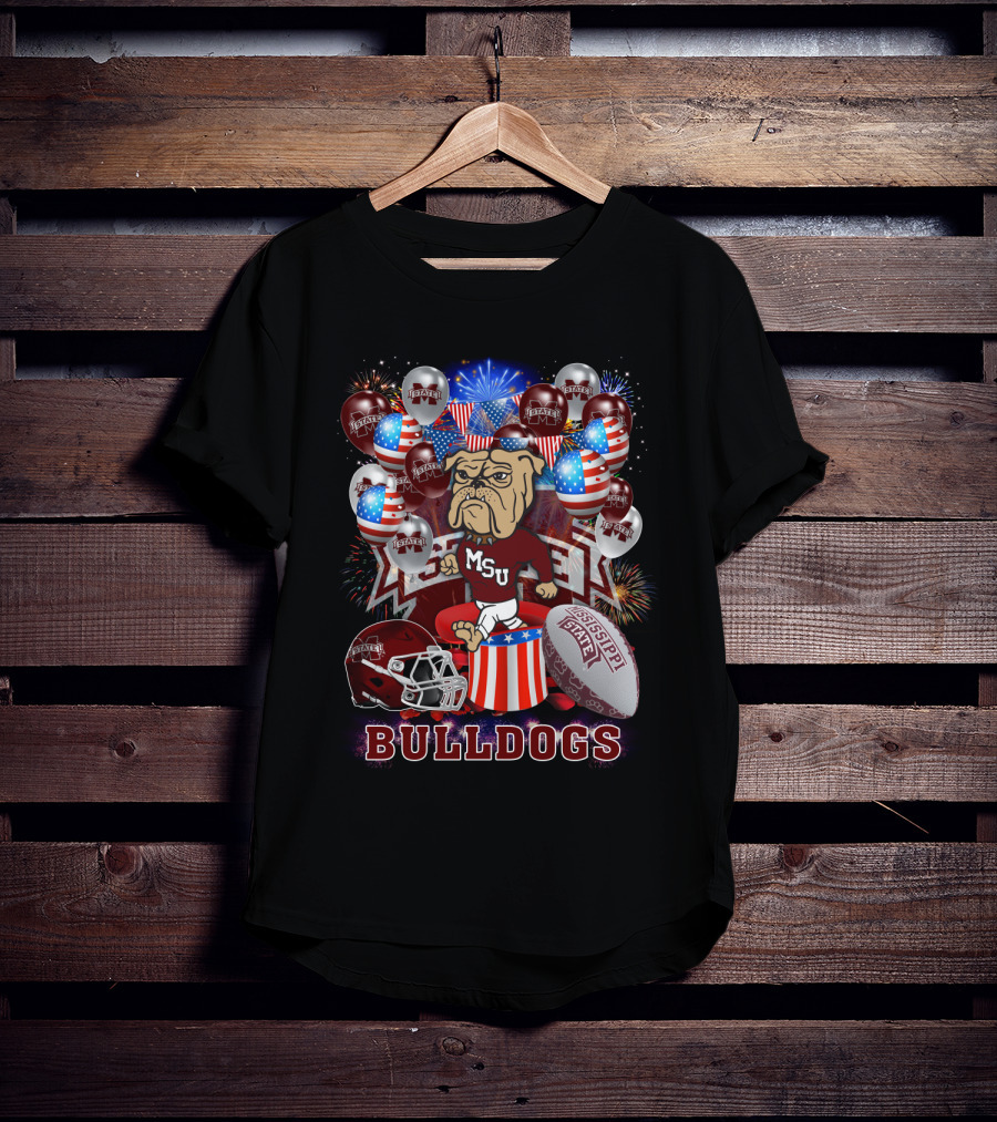 Msu Mississippi State Bulldogs Helmet Fireworks Football T-Shirt