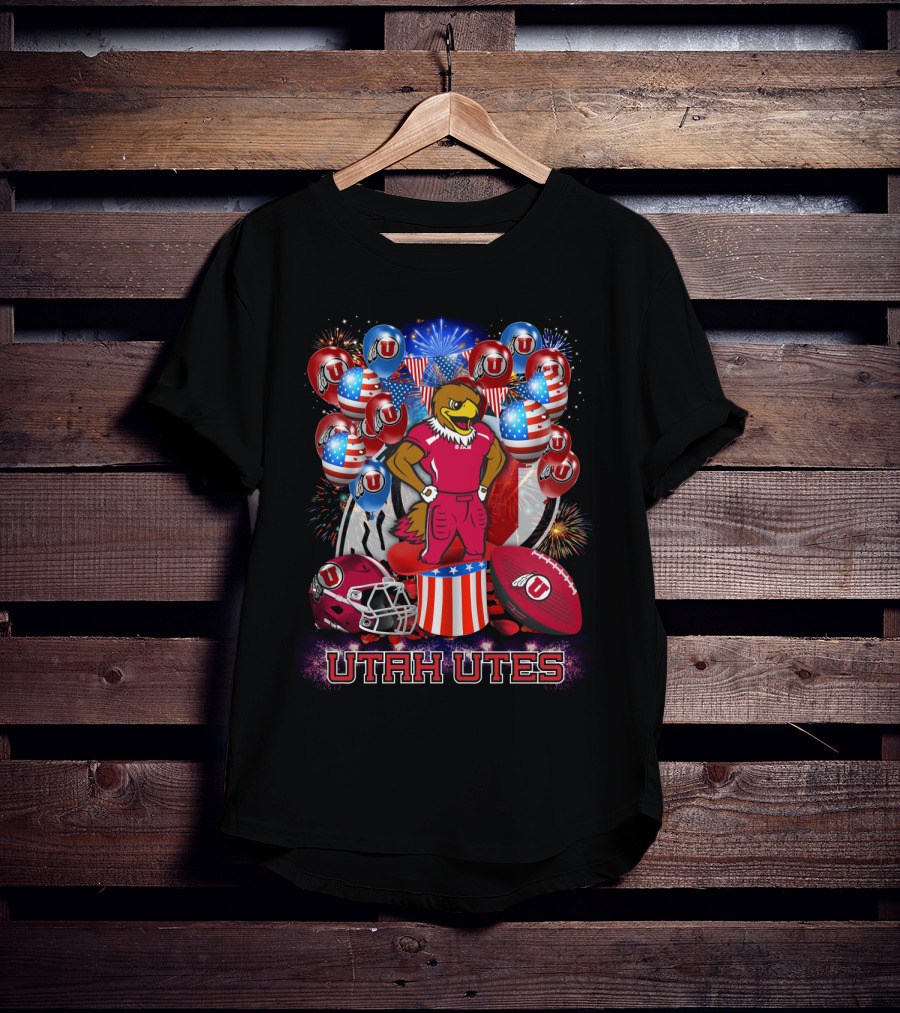 Utah Utes Patriotic Eagle Mascot And Football Helmet T-Shirt