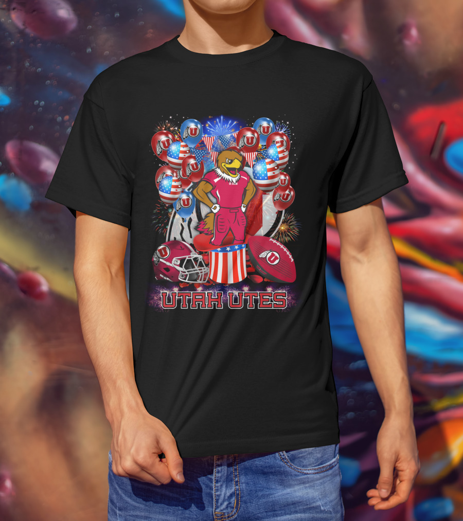 Utah Utes Patriotic Eagle Mascot And Football Helmet T-Shirt