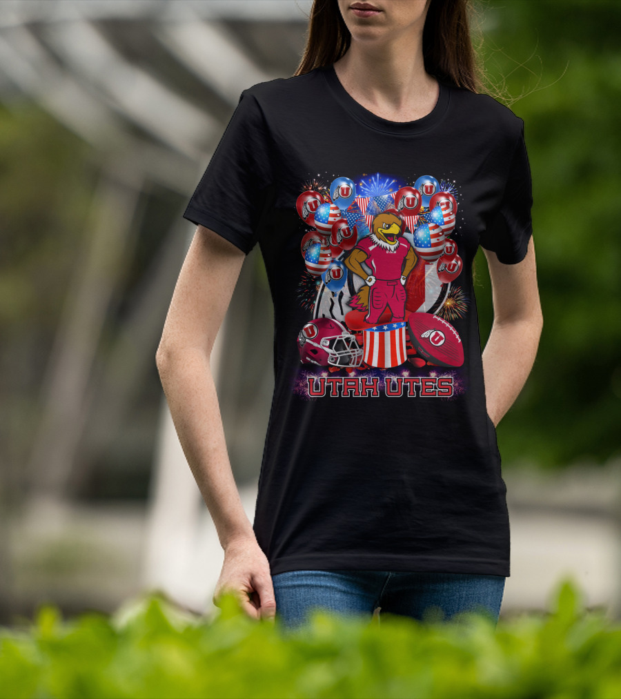 Utah Utes Patriotic Eagle Mascot And Football Helmet T-Shirt