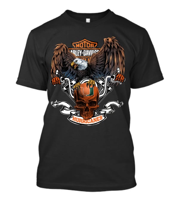 Ncaa Miami Hurricanes Harley Davidson Eagle And Skull T-Shirt