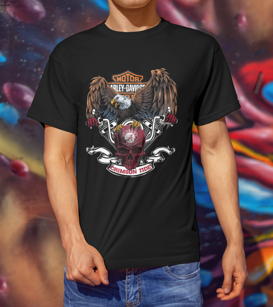 Harley Davidson Eagle Crimson Tide Alabama Skull T-Shirt