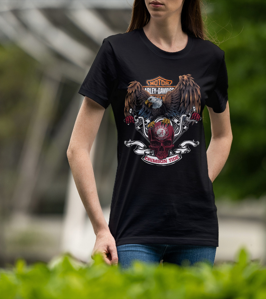 Harley Davidson Eagle Crimson Tide Alabama Skull T-Shirt