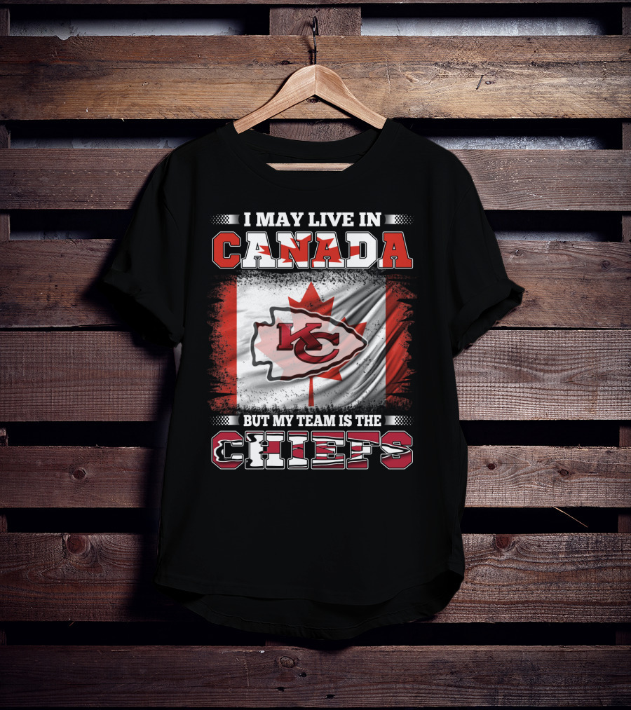 Chiefs Enthusiast Living In Canada With Kansas City Logo And Canadian Flag Background T-Shirt