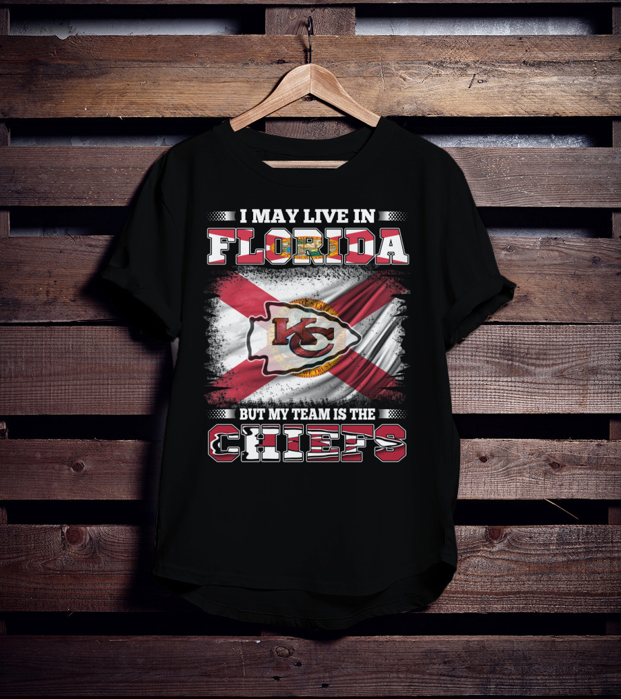I May Live In Florida But My Team Is The Chiefs KC Logo Florida Flag T-Shirt
