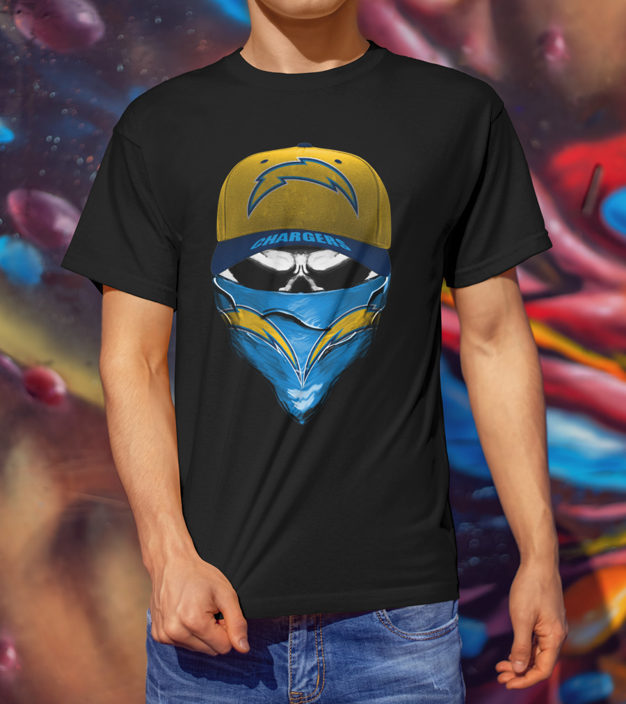 Los Angeles Chargers Skull Hat And Bandana T-Shirt