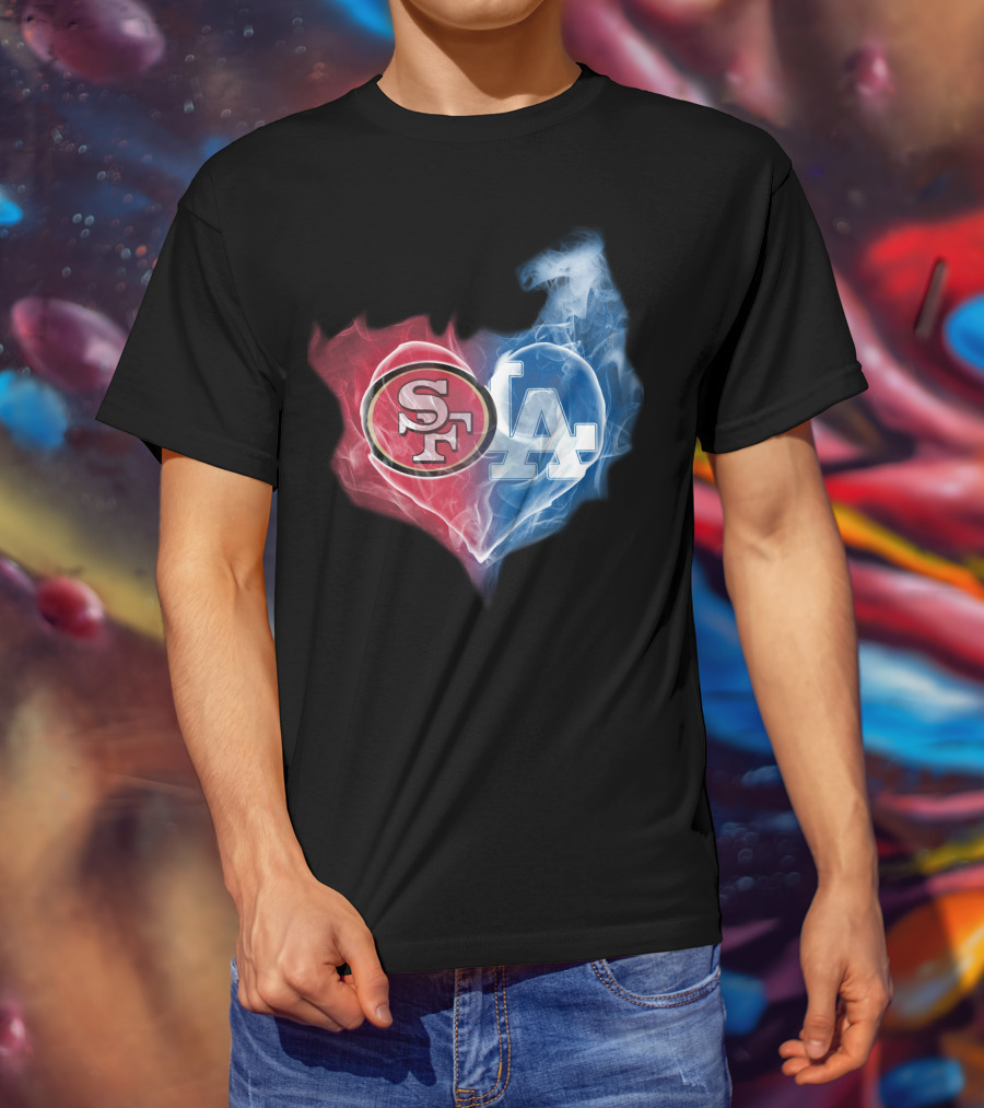49ers SF And LA Dodgers Heart Fusion T-Shirt