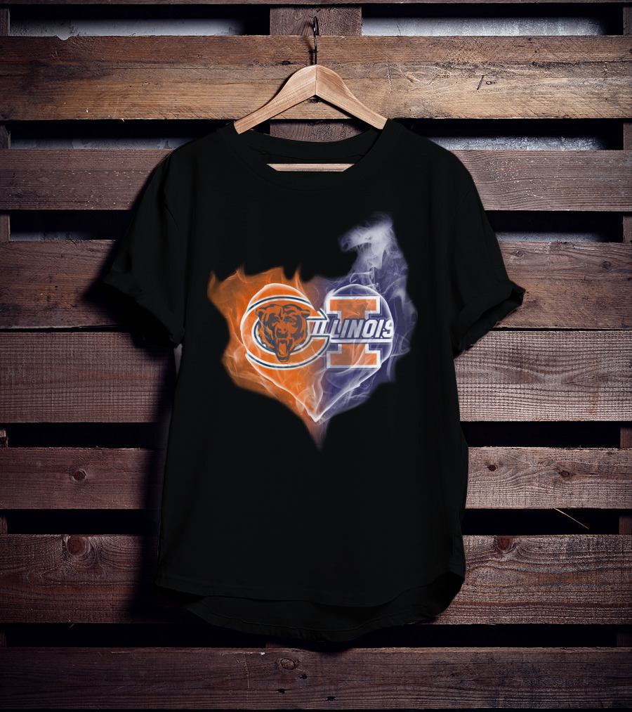 Chicago Bears Illinois Fighting Illini Heart Smoke T-Shirt