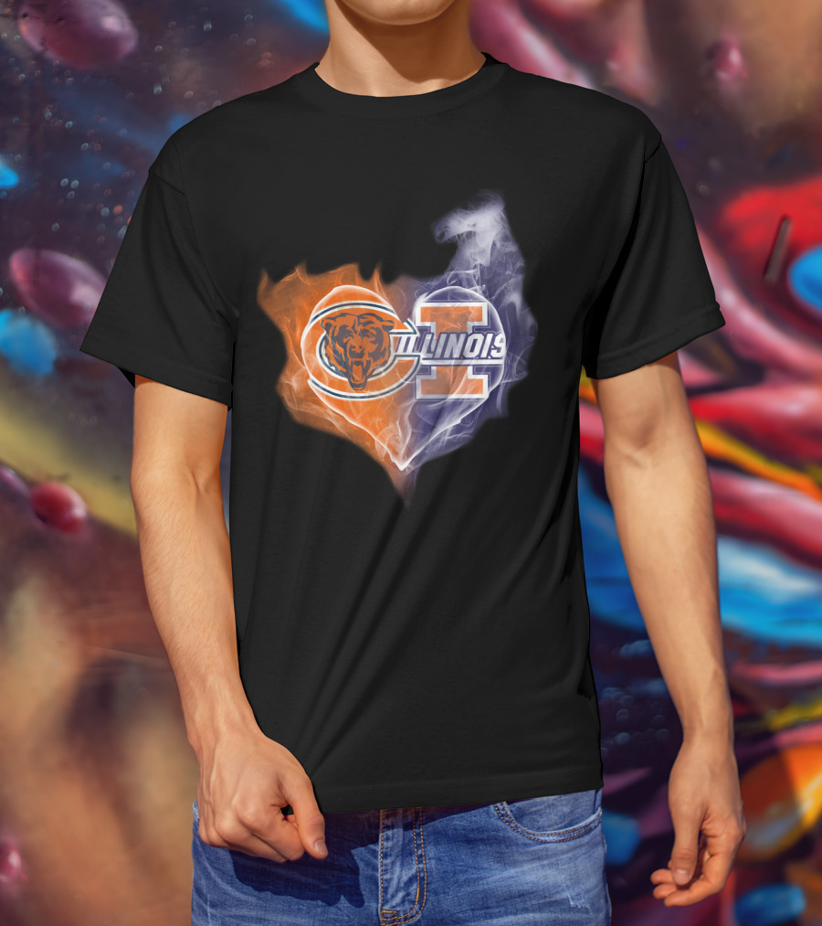 Chicago Bears Illinois Fighting Illini Heart Smoke T-Shirt