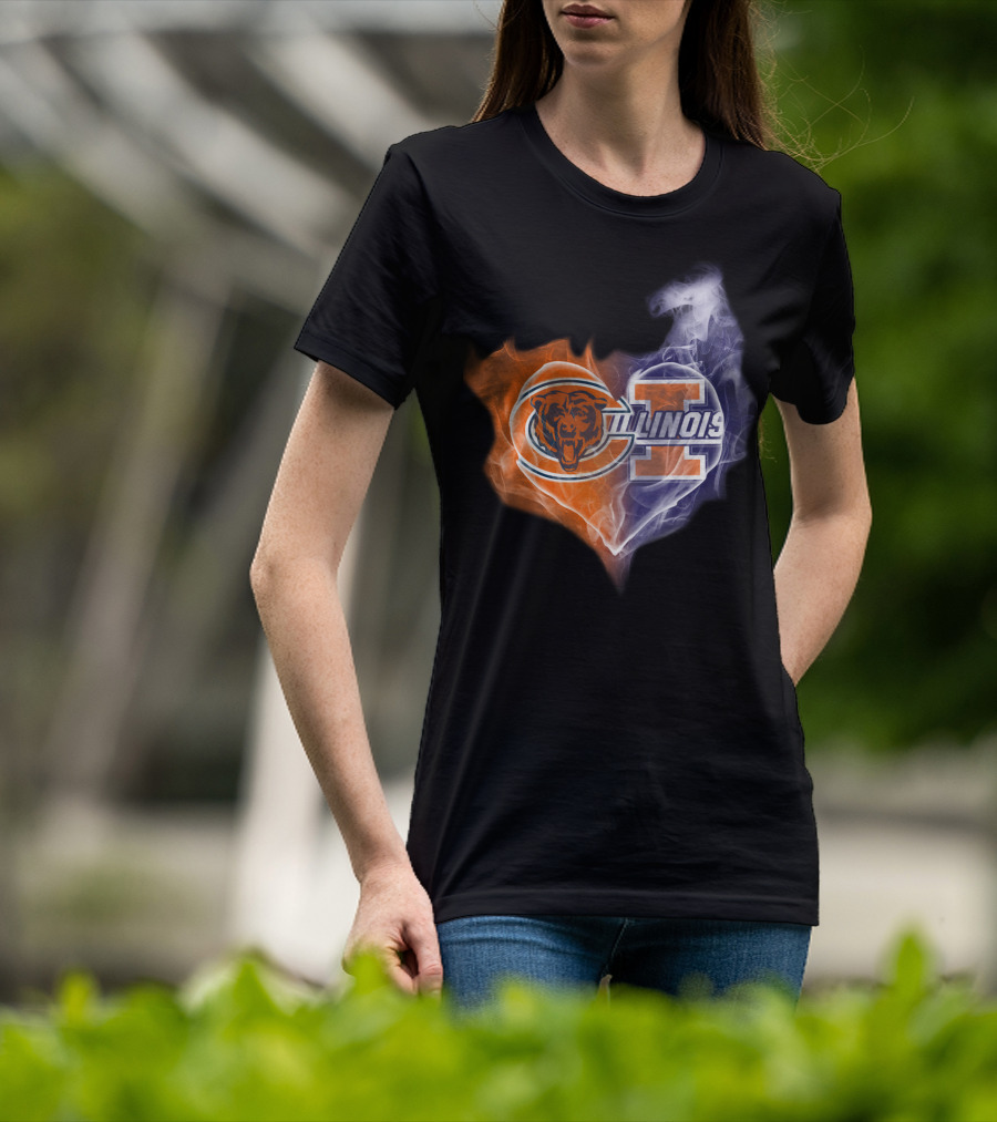 Chicago Bears Illinois Fighting Illini Heart Smoke T-Shirt