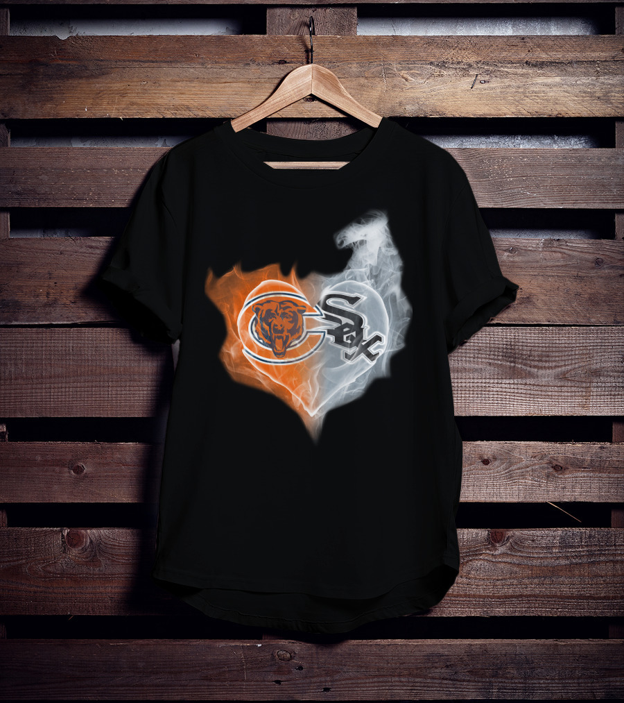 Bears White Sox Heart Logo Fire And Smoke Fusion T-Shirt