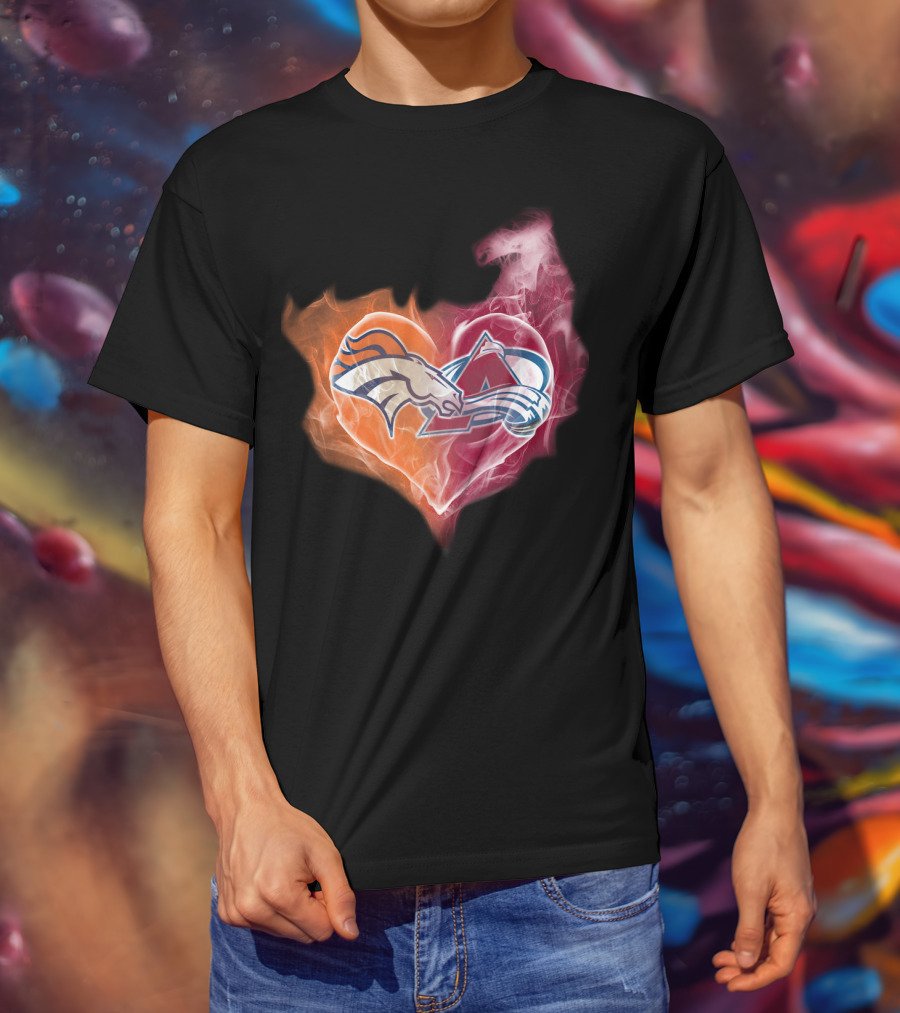 Broncos Colorado Avalanche Heart Flame T-Shirt