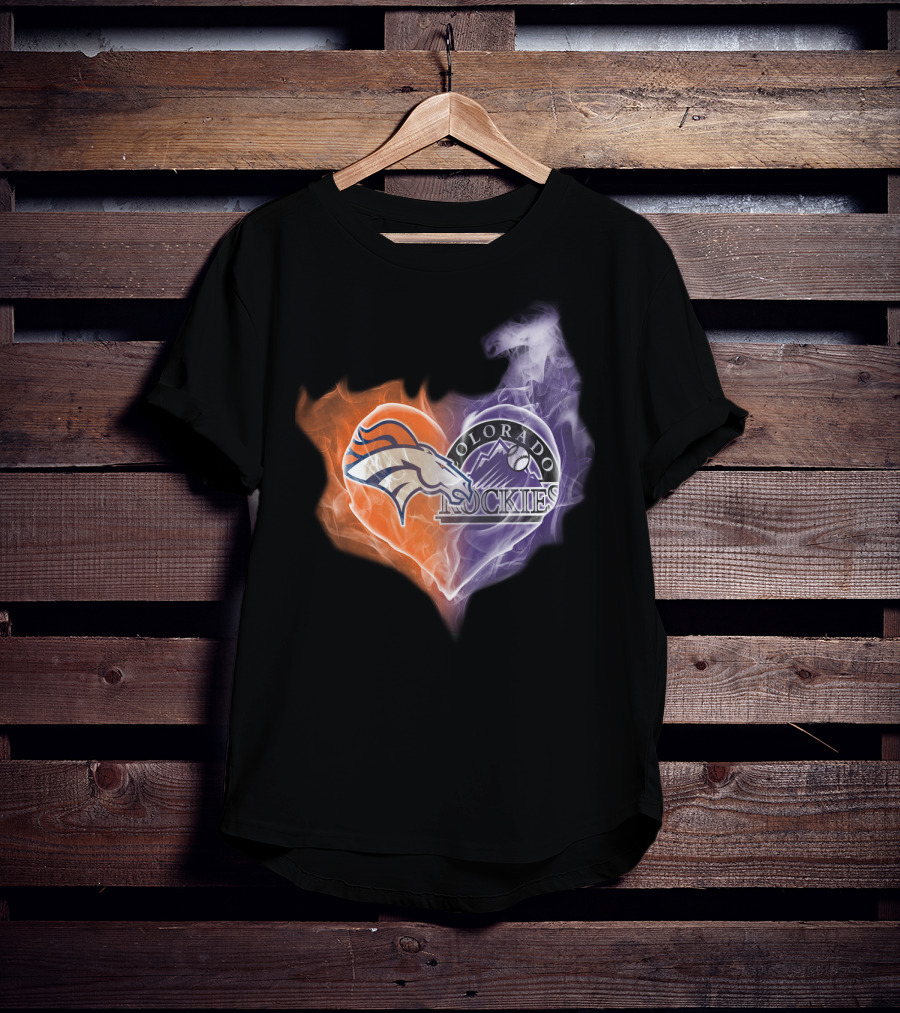 Broncos Colorado Rockies Heart Logo NFL MLB Smoke T-Shirt