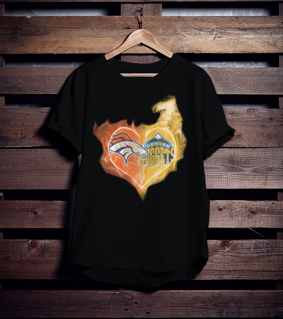 Denver Broncos Nuggets Heart Flame Fusion T-Shirt