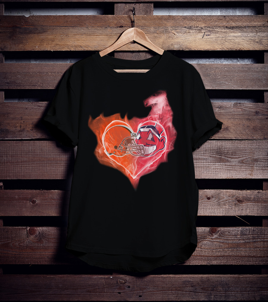 Browns Cleveland Indians Helmet Heart Fire Fusion T-Shirt