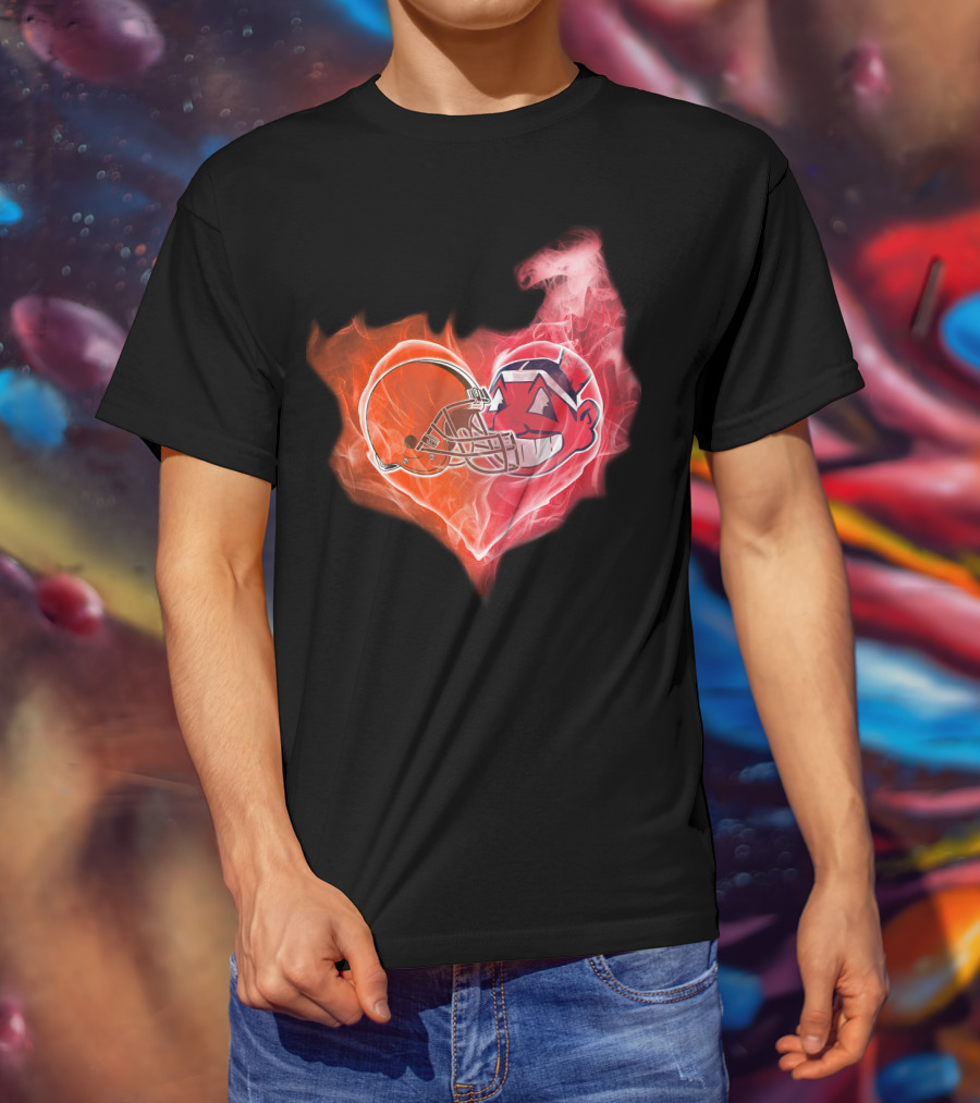 Browns Cleveland Indians Helmet Heart Fire Fusion T-Shirt