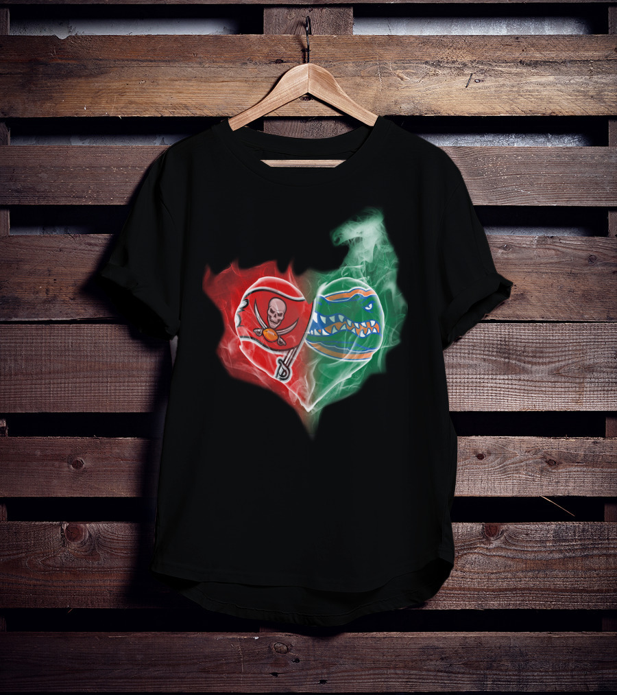 Buccaneers And Florida Gators Heart Smoke Logo Combination T-Shirt