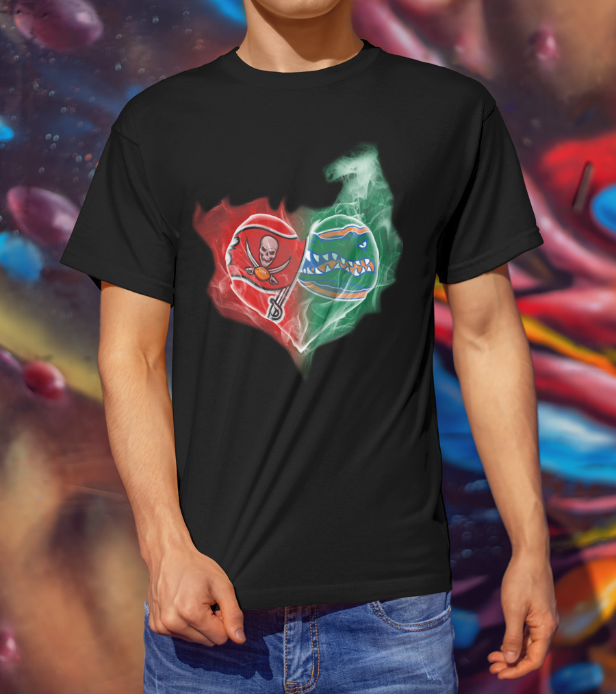 Buccaneers And Florida Gators Heart Smoke Logo Combination T-Shirt