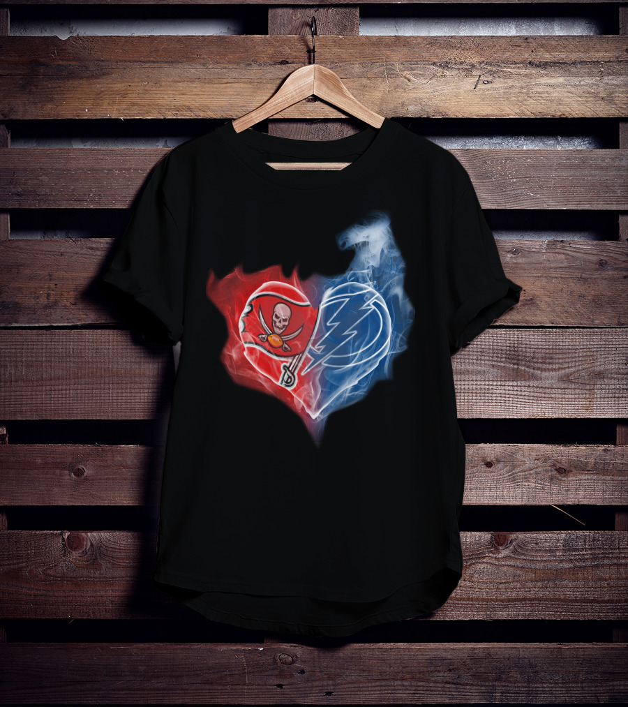 Buccaneers And Tampa Bay Lightning Heart Logo Fusion T-Shirt