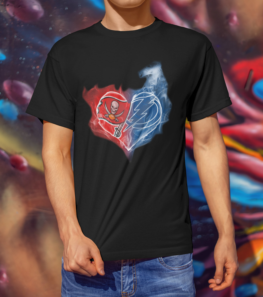 Buccaneers And Tampa Bay Lightning Heart Logo Fusion T-Shirt