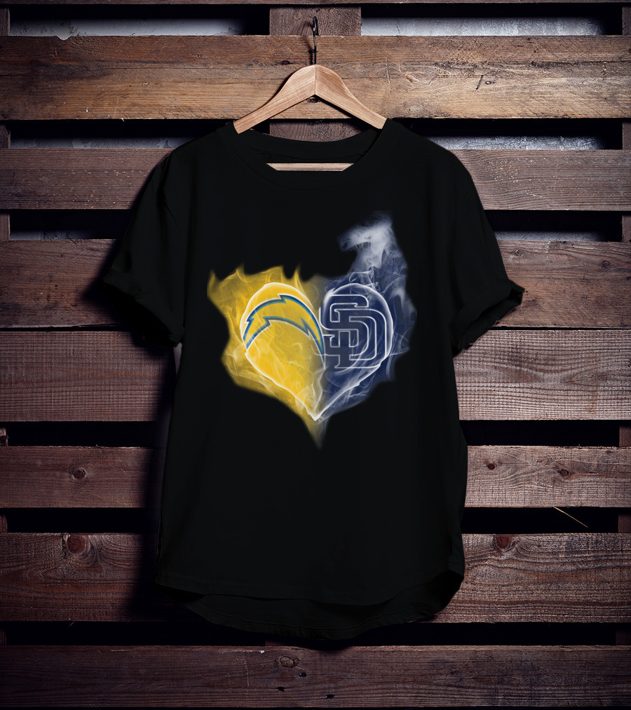 Chargers Padres Heart Symbol Collaboration T-Shirt