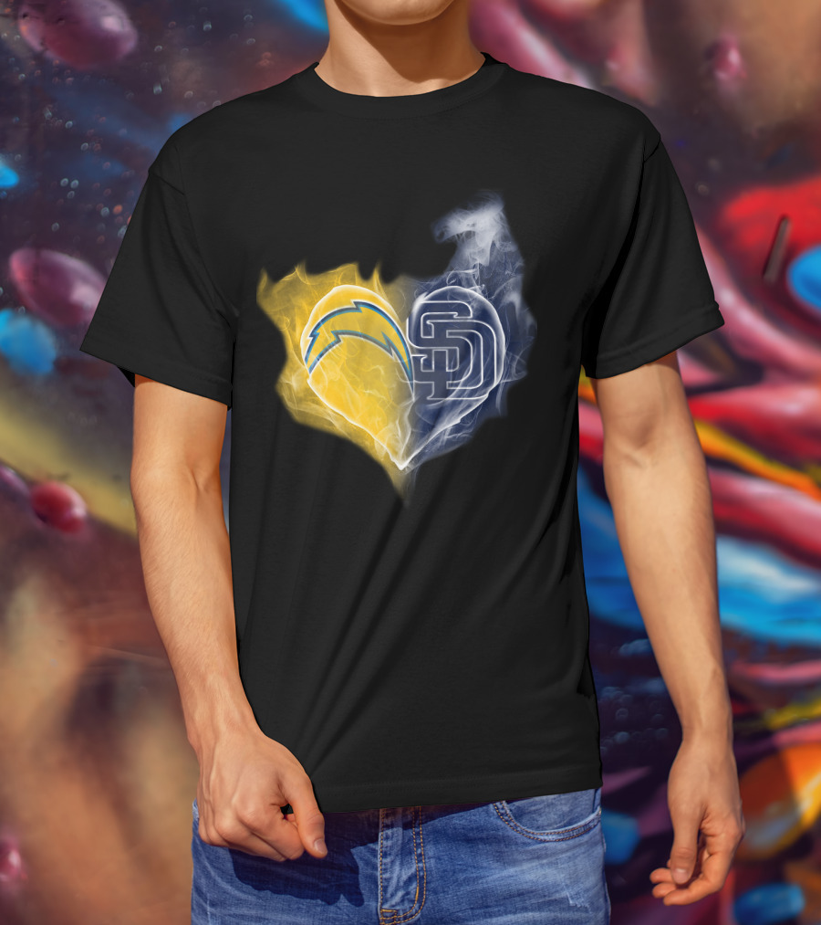 Chargers Padres Heart Symbol Collaboration T-Shirt