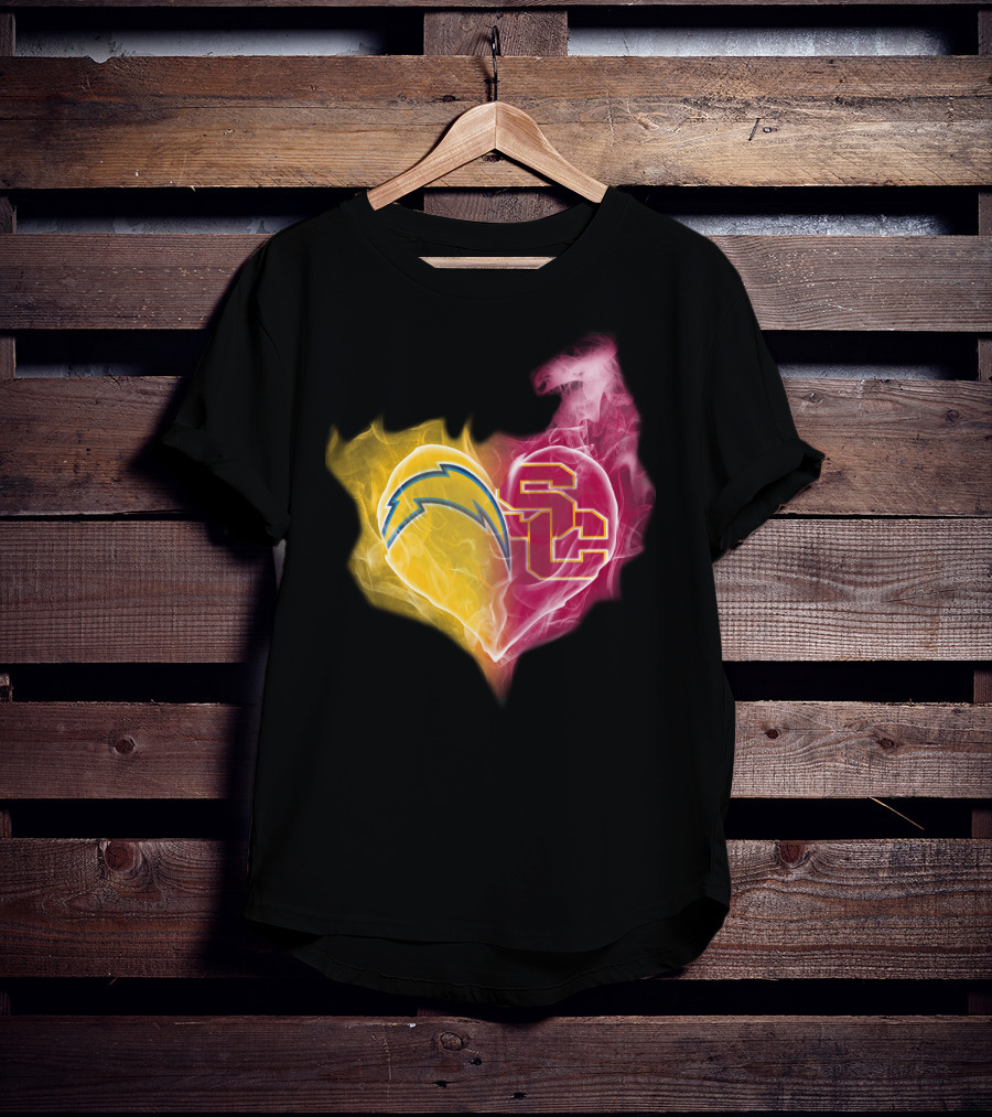 Chargers USC Trojans Heart Symbol Fusion T-Shirt