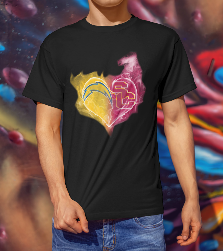 Chargers USC Trojans Heart Symbol Fusion T-Shirt