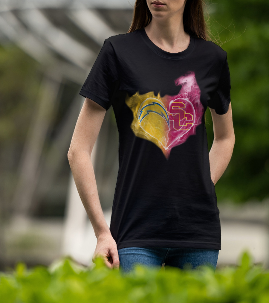 Chargers USC Trojans Heart Symbol Fusion T-Shirt