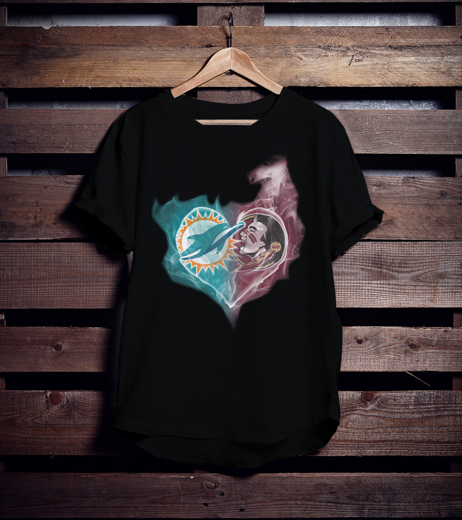 Miami Dolphins Florida State Seminoles Logo Heart Fusion T-Shirt