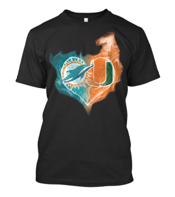Miami Dolphins Hurricanes Heart Logo Fusion T-Shirt