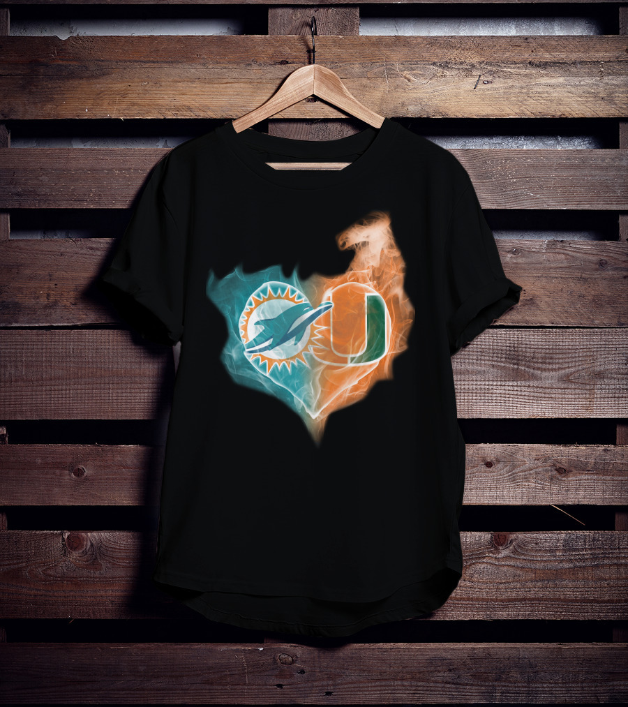 Miami Dolphins Hurricanes Heart Logo Fusion T-Shirt