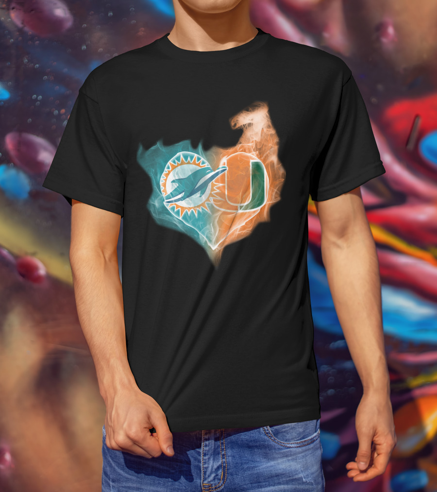 Miami Dolphins Hurricanes Heart Logo Fusion T-Shirt
