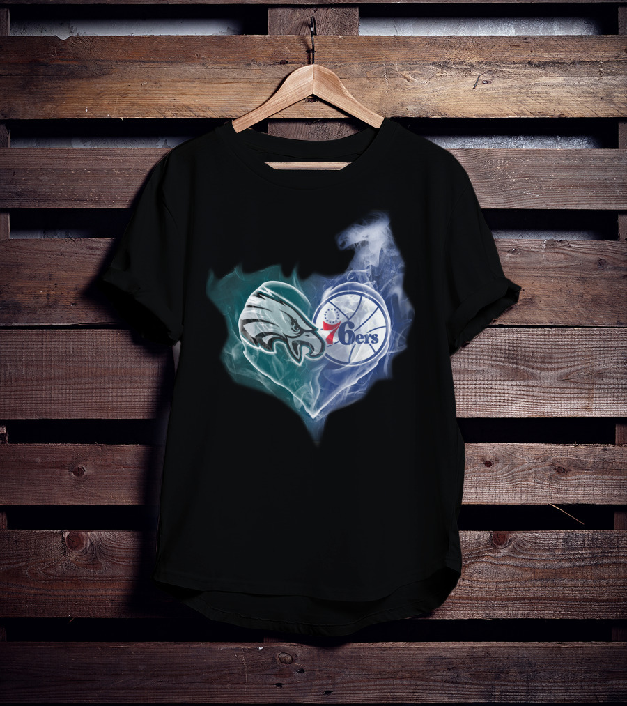 Philadelphia Eagles And 76ers Heart Logo Fusion T-Shirt