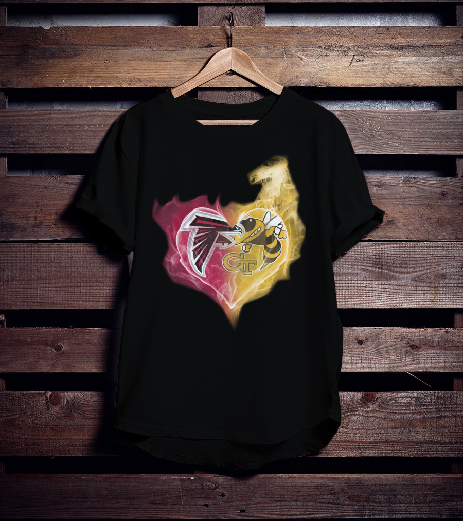 Falcons Georgia Tech Yellow Jackets Heart-Shaped Smoke Merge T-Shirt