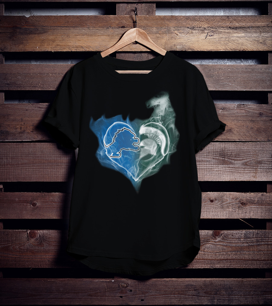 Detroit Lions Michigan State Spartans Heart Logo Fusion T-Shirt