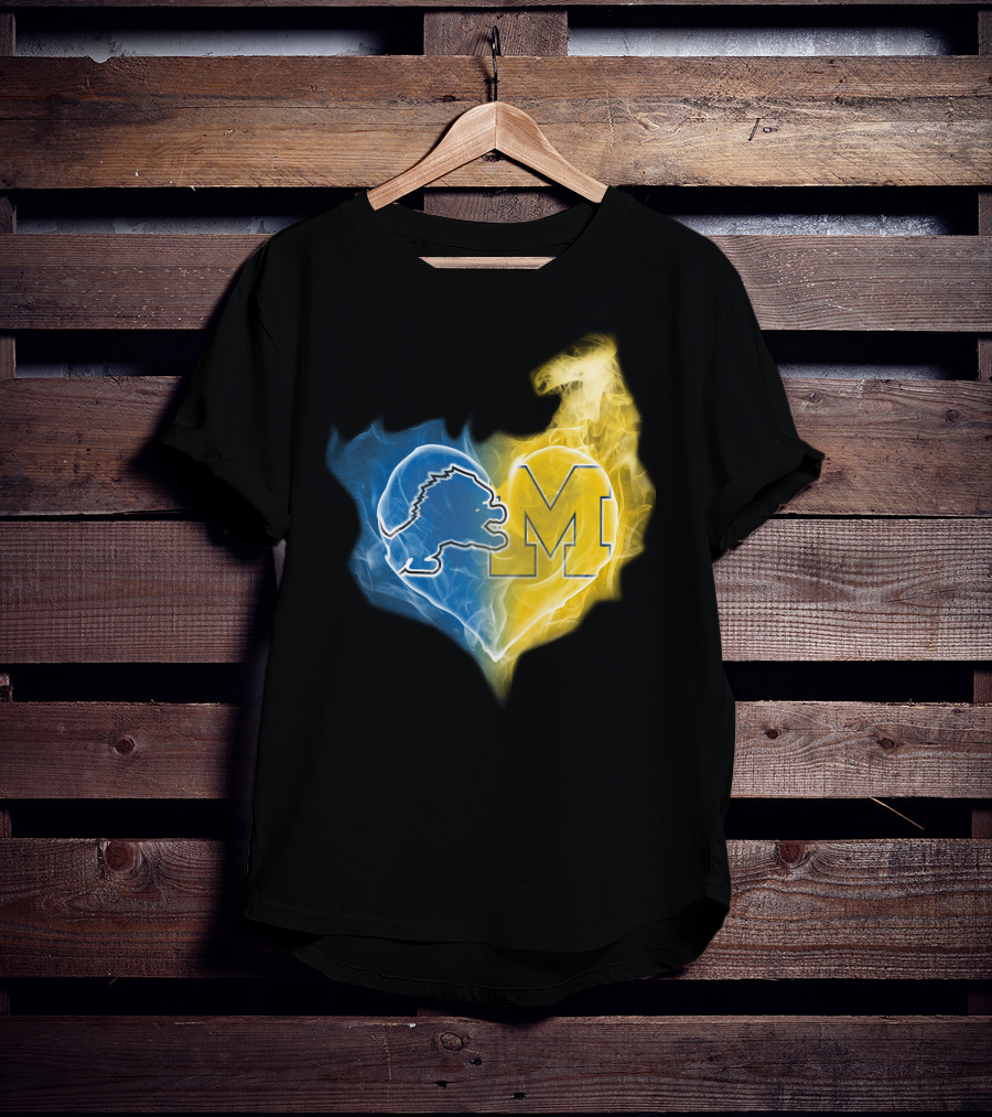 Lions Michigan Wolverines Heart Logo Emblem T-Shirt