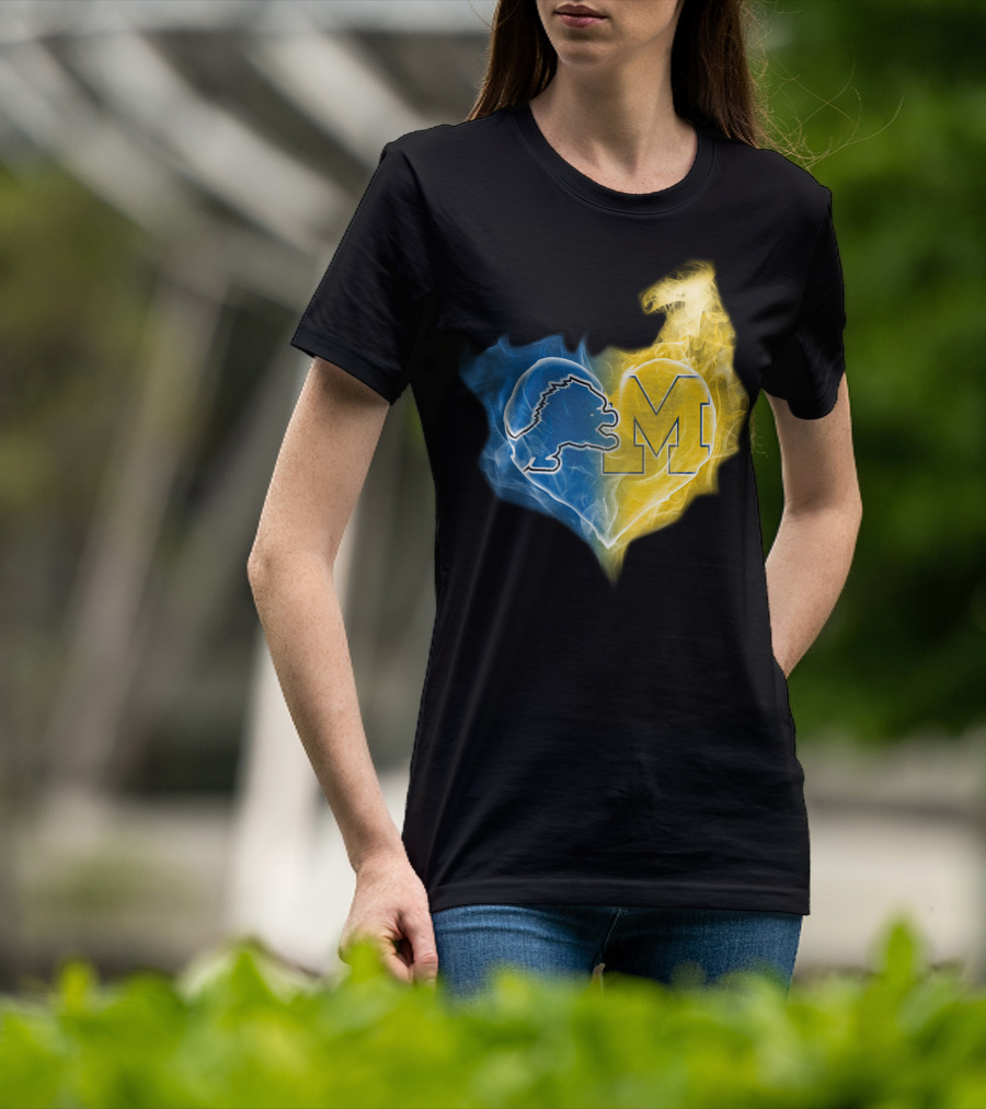 Lions Michigan Wolverines Heart Logo Emblem T-Shirt