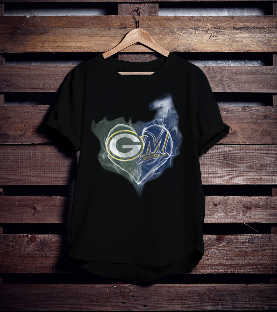 Green Bay Packers Milwaukee Brewers Heart T-Shirt