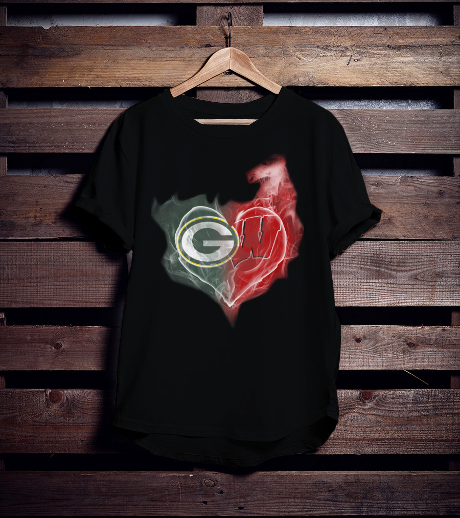 Packers Wisconsin Badgers G W Heart Fusion T-Shirt