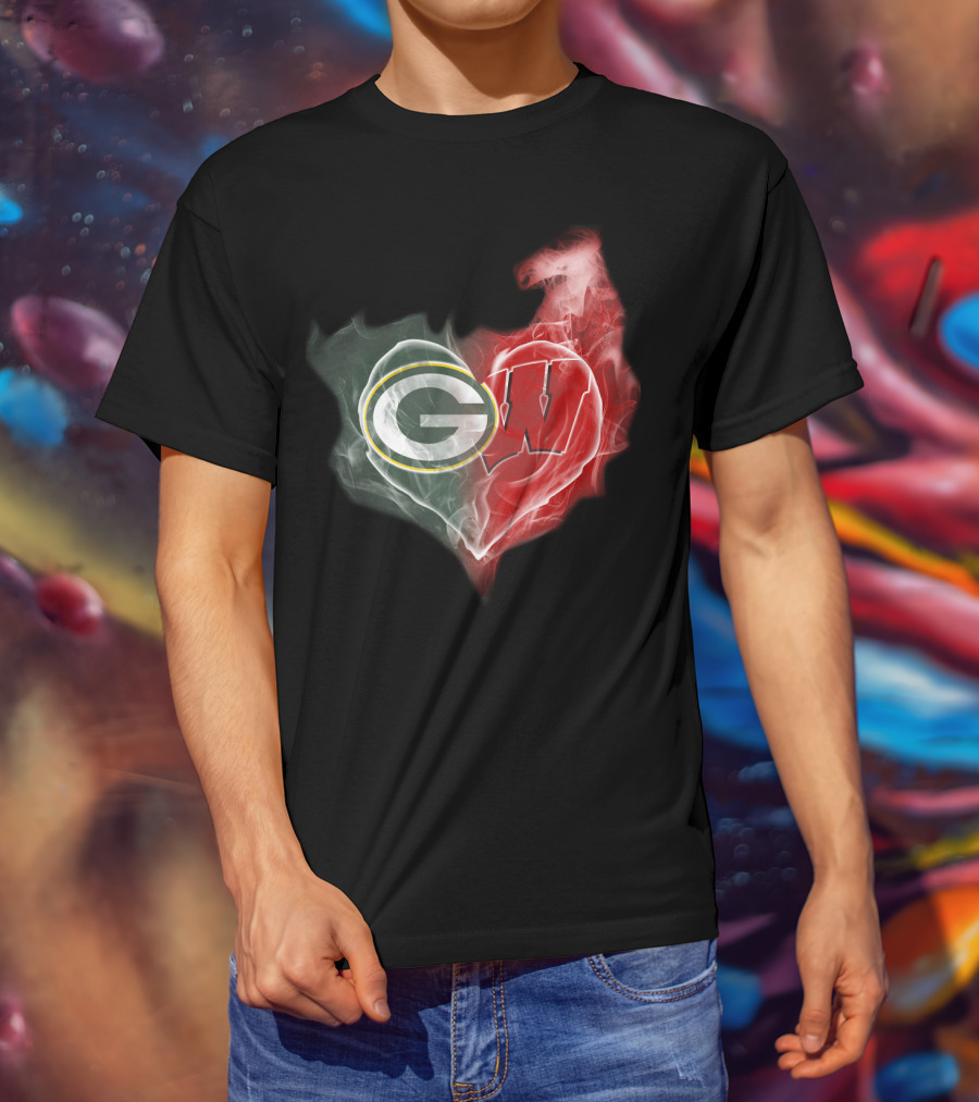 Packers Wisconsin Badgers G W Heart Fusion T-Shirt