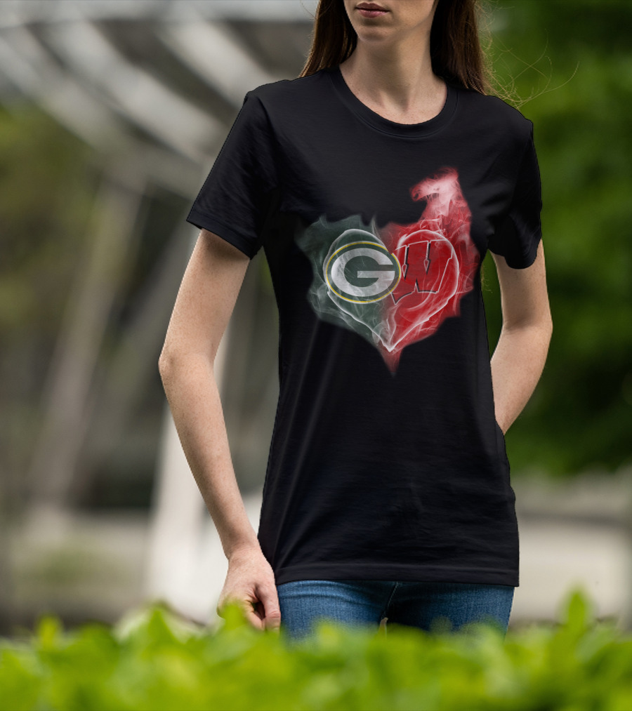 Packers Wisconsin Badgers G W Heart Fusion T-Shirt