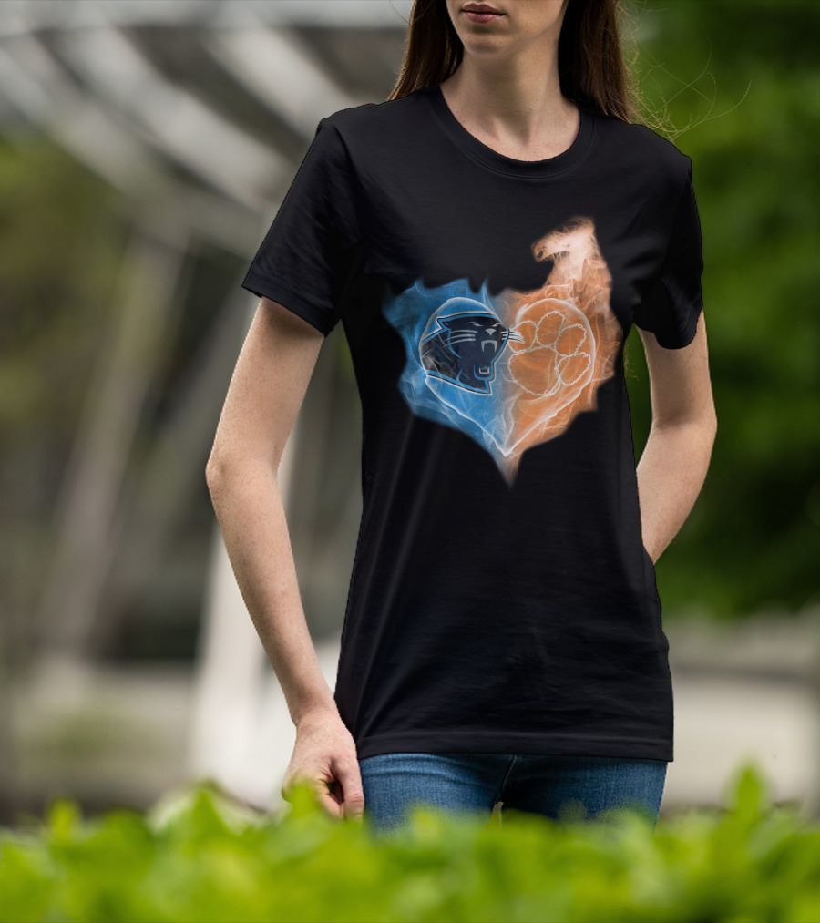 Carolina Panthers Clemson Tigers Heart Logo Fire And Ice T-Shirt