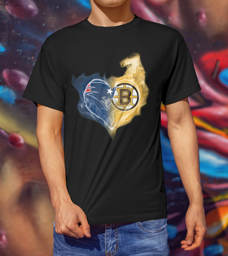 Patriots Boston Bruins Heart Logo Fusion T-Shirt