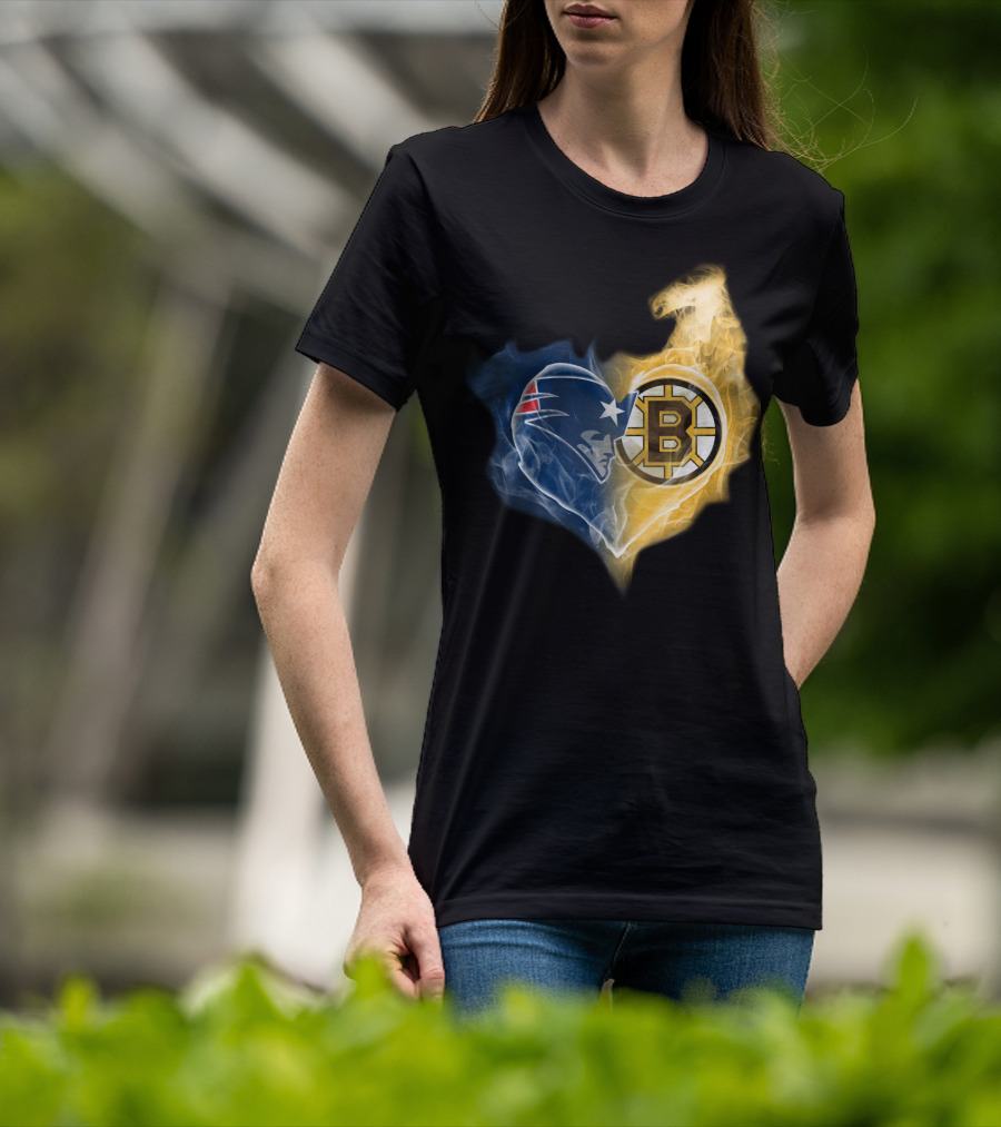Patriots Boston Bruins Heart Logo Fusion T-Shirt