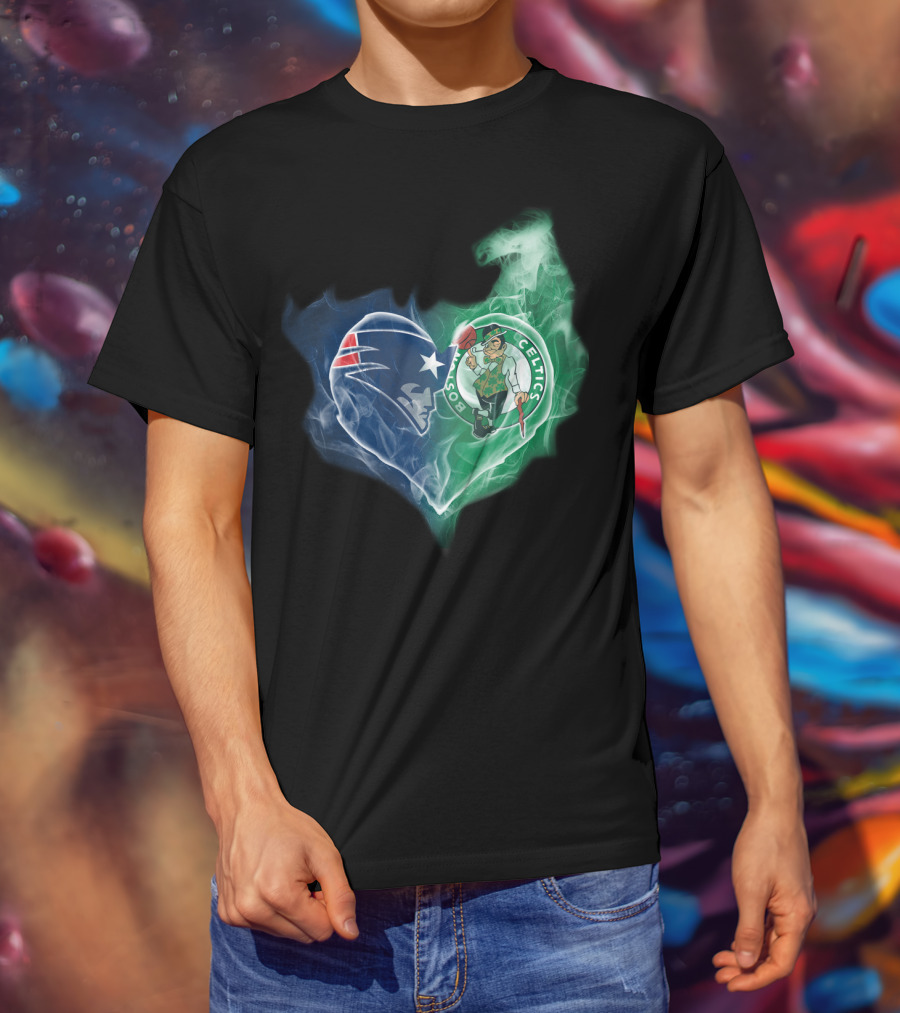 Patriots Boston Celtics Heart Smoke T-Shirt