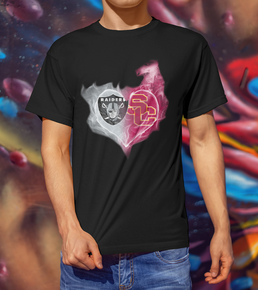 Raiders USC Trojans Heart Logo Fusion T-Shirt