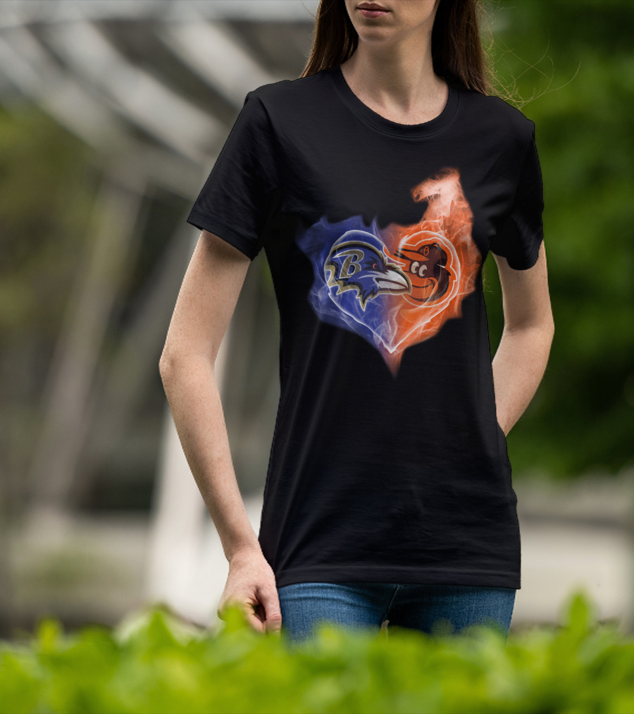 Baltimore Ravens Orioles Heart Flame T-Shirt