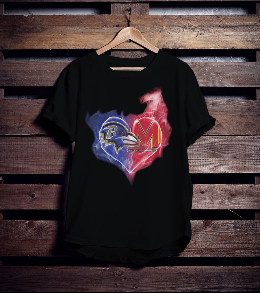 Ravens Maryland Terrapins Heart Logo Fusion T-Shirt